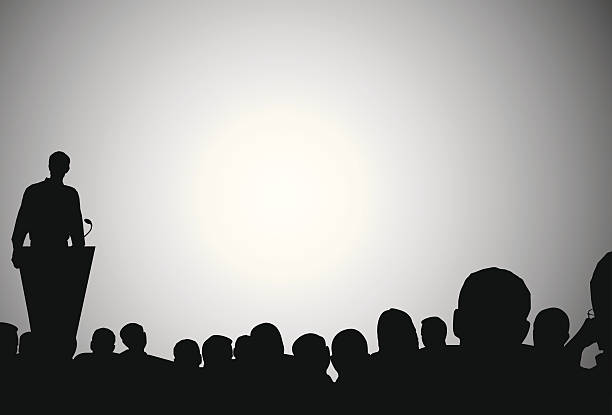 Presenter Presenting in front of crowd. projector screen classroom stock illustrations