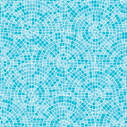 Abstract mosaic seamless pattern. Fragments of a circle laid out from a mosaic tiles trencadis. Neutral light Vector background for design and decorate backdrop. Ceramic tile fragments endless texture