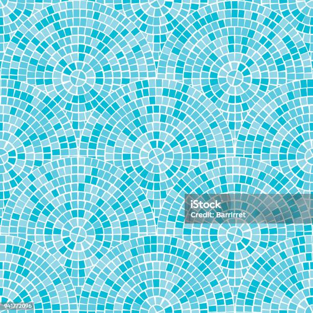 Blue Abstract Mosaic Seamless Pattern Fragments Of A Circle Laid Out From Tiles Trencadis Vector Background Stock Illustration - Download Image Now