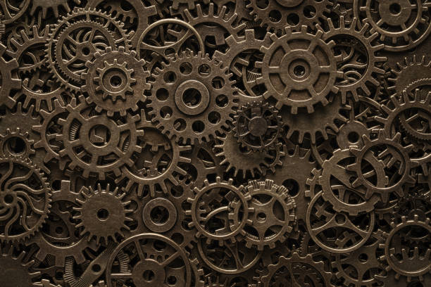 Brass cogwheels, steampunk background Brass cogwheels, steampunk background, texture with copy space clockworks photos stock pictures, royalty-free photos & images