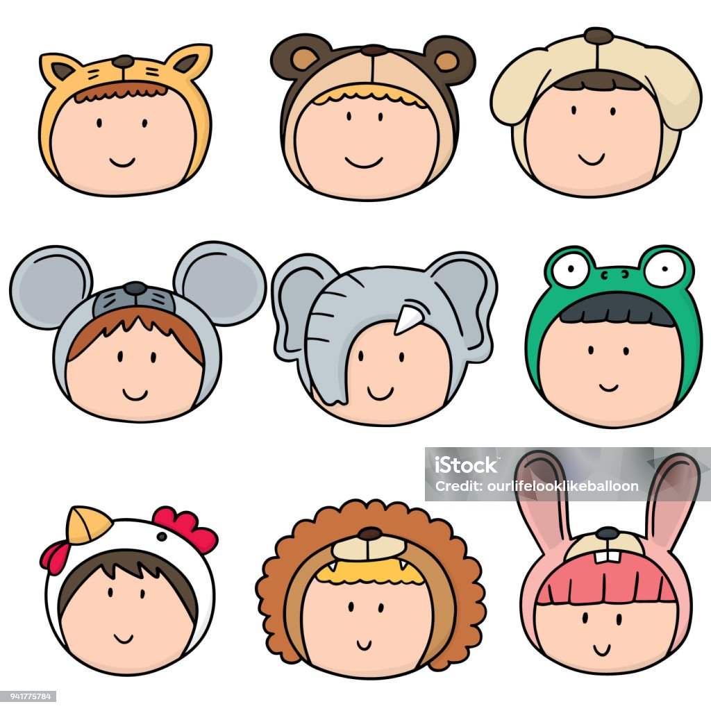kid with animal hat vector set of kid with animal hat Animal stock vector