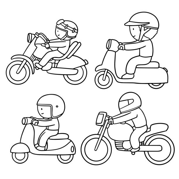 riding motorcycle vector set of riding motorcycle 4 wheel motorbike stock illustrations