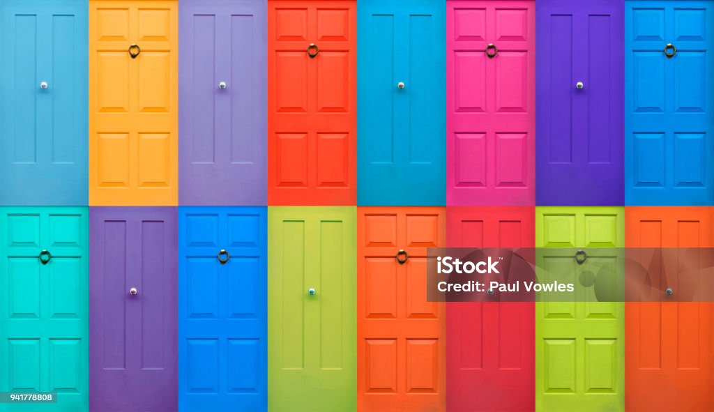 Colourful English Doors Door Stock Photo