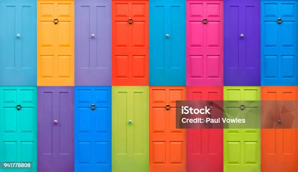 Colourful English Doors Stock Photo - Download Image Now - Door, Multi Colored, Color Image