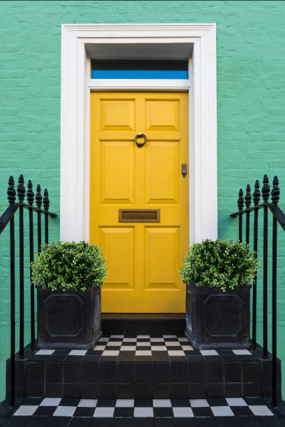 Colourful Entry & Door to a 18th Century Georgian London House, UK. Colourful Entry & Door to a 18th Century Georgian London House, UK. blue front door stock pictures, royalty-free photos & images