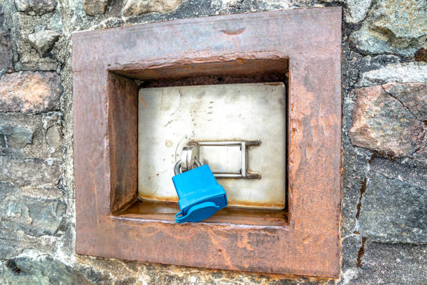 istock Outdoor safe with lock build in a wall 941779418