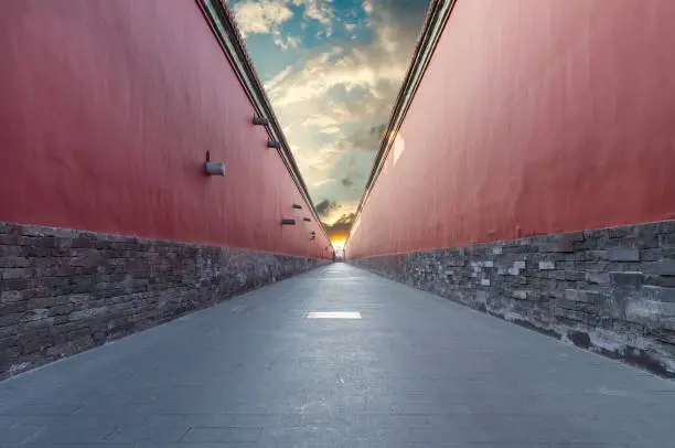 red walls passage in Forbidden city, Beijing