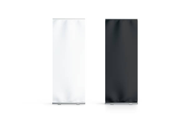 istock Blank white and black roll-up banner set display mockup, isolated 941782862