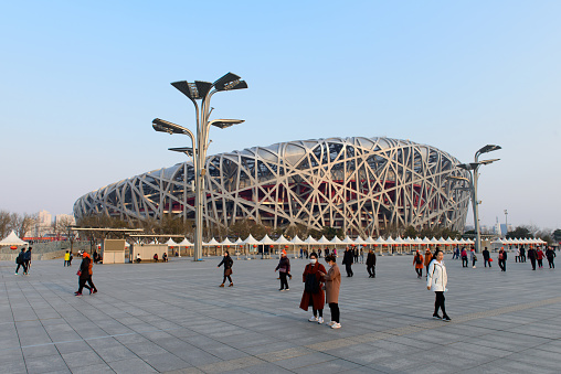 Beijing, CHINA - 22 MAR, 2018: China National Stadium in Beijing called Bird Nest which has been used in the 2008 Olympic Games