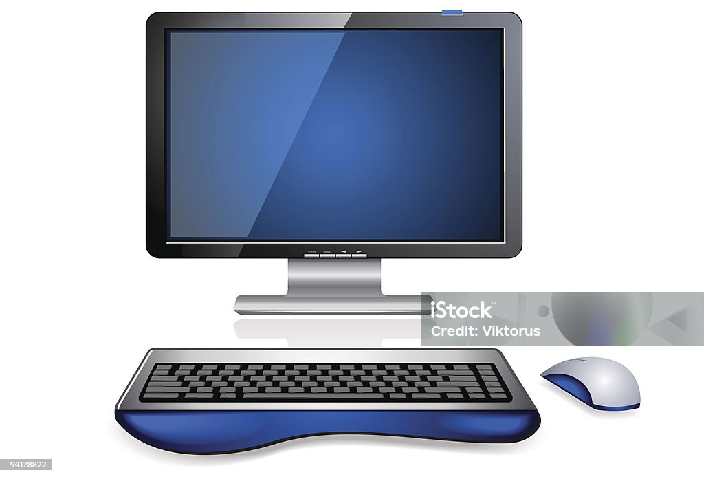 Estación de trabajo con computadora - arte vectorial de Azul libre de derechos