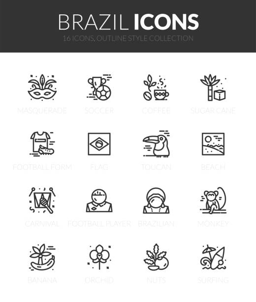 Outline black icons set in thin modern design style vector art illustration