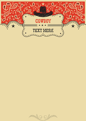 Cowboy background with cowboy hat and board for text.Vector cowboy poster for design