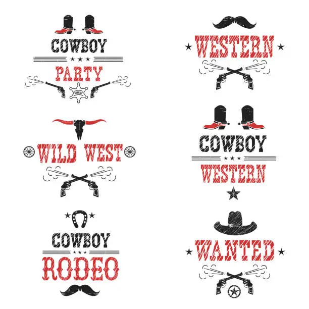 Vector illustration of Set of cowboy labels and western symbols