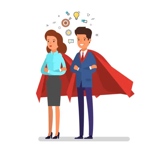 Vector illustration of Super man and woman. Business concept illustration.