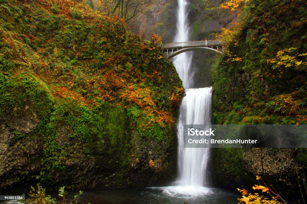 Pooling Multnomah Falls in Oregon Multnomah Falls Stock Photo