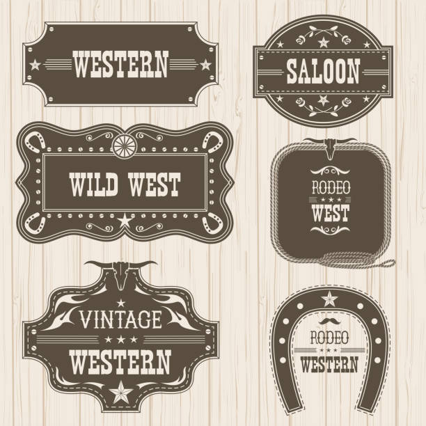 ilustraciones, imágenes clip art, dibujos animados e iconos de stock de etiquetas vintage western aisladas para el diseño. marcos de vector - saloon