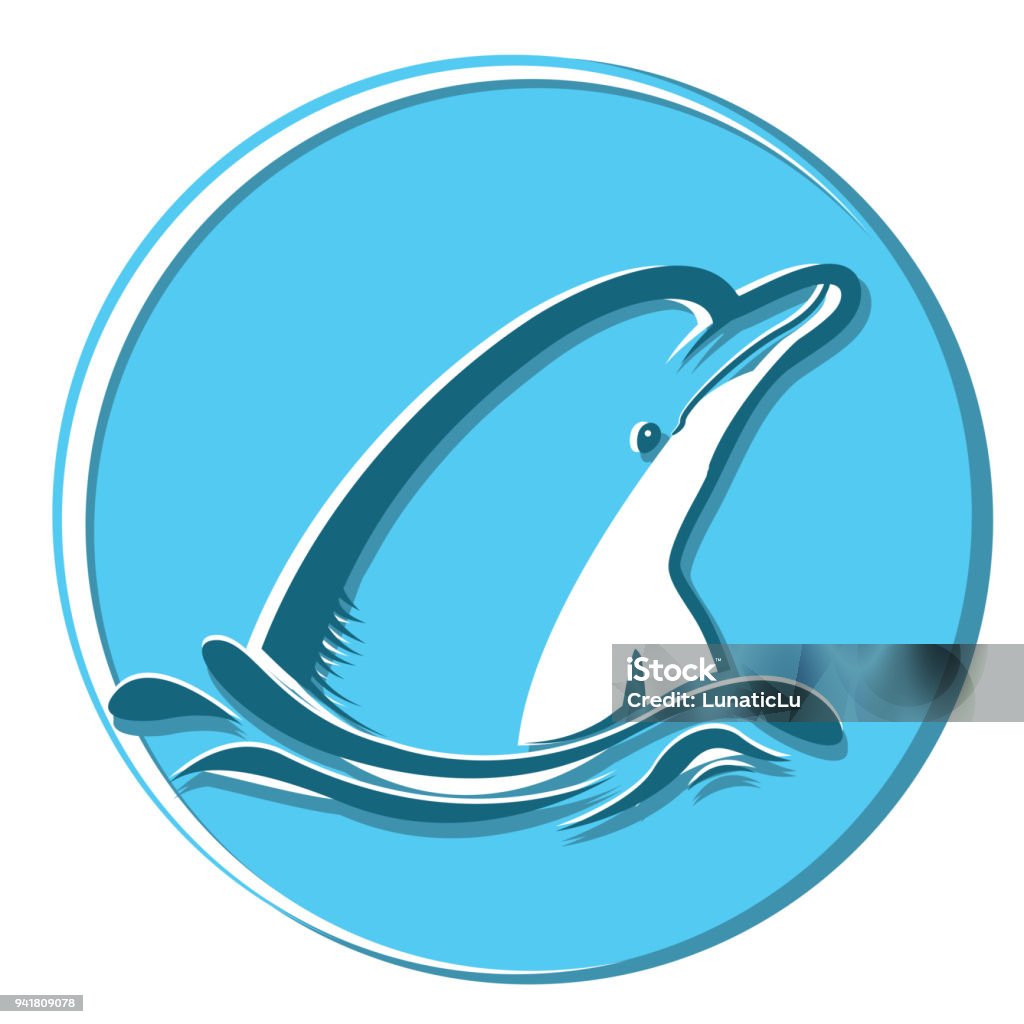 Dolphin in sea.Vector symbol illustration isolated on white Dolphin in sea.Vector blue symbol illustration isolated on white Animal stock vector