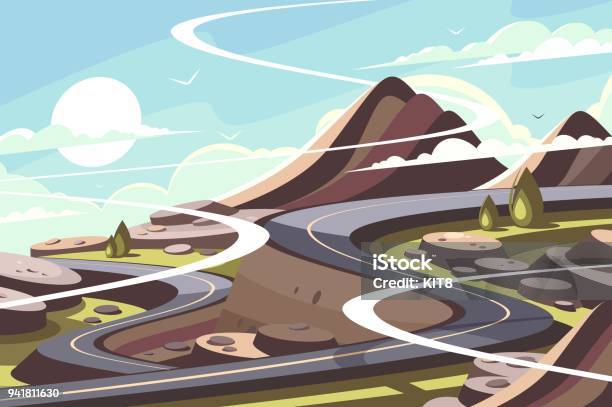 Mountain Asphalt Road Serpentine Stock Illustration - Download Image Now - Footpath, Illustration, Journey