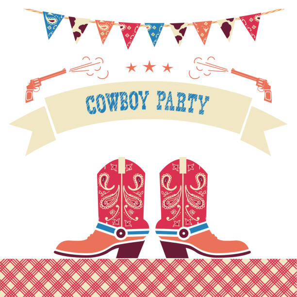 istock Cowboy party western card.Vector symbols with cowboy shoes 941817522