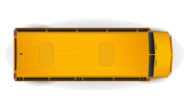 ilustrações de stock, clip art, desenhos animados e ícones de top view of bright yellow realistic school bus isolated on white - bus school bus education cartoon