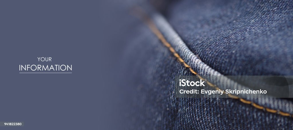 Blue jeans fabric macro seam pattern Blue jeans fabric macro seam pattern blurred background Back Stock Photo