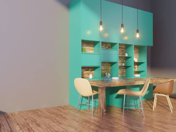 istock Dining room and kitchen interior wall mock up on white background, 3D rendering, 3D illustration 941825558