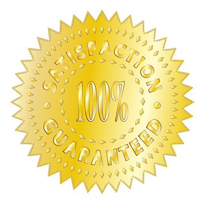 A textured gold satisfaction guaranteed badge isolated on a white background
