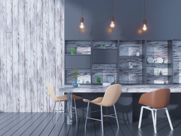 istock Dining room and kitchen interior wall mock up on white background, 3D rendering, 3D illustration 941826504
