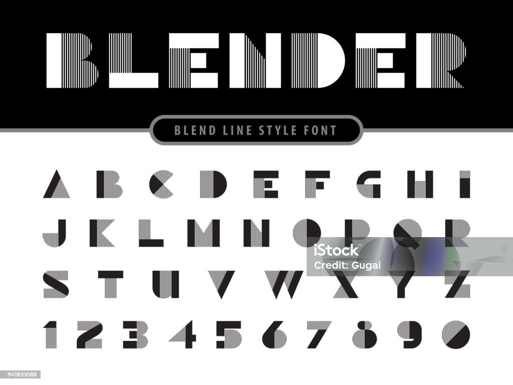 Stylized Rounded Font Vector Of Modern Linear Alphabet Letters And Numbers Lines Blend ...