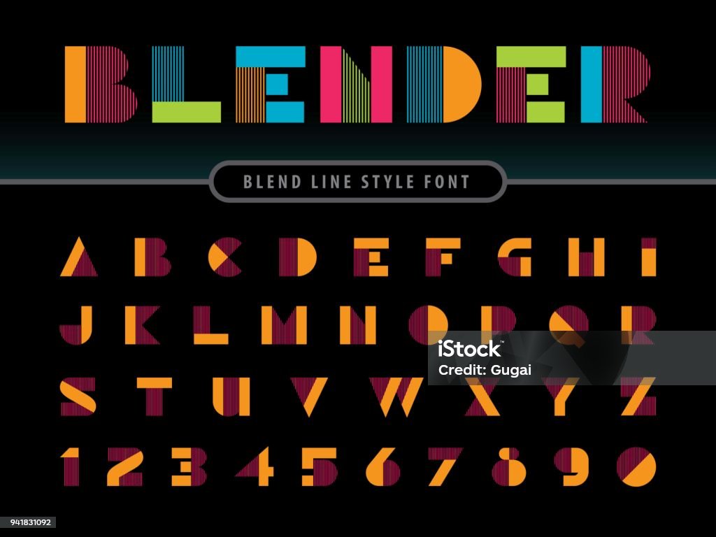 Stylized Rounded Font Vector Of Modern Linear Alphabet Letters And Numbers Lines Blend ...
