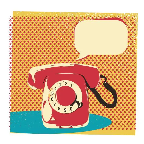 Vector illustration of Retro telephone illustration with bubble for text