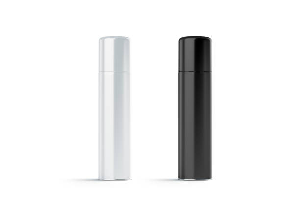 istock Blank white and black closed hairspray bottle mockup set 941838116