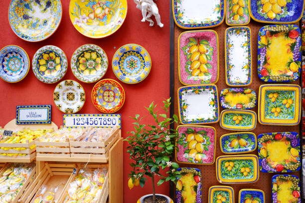 Typical ceramics sold in beautiful town of Positano stock photo