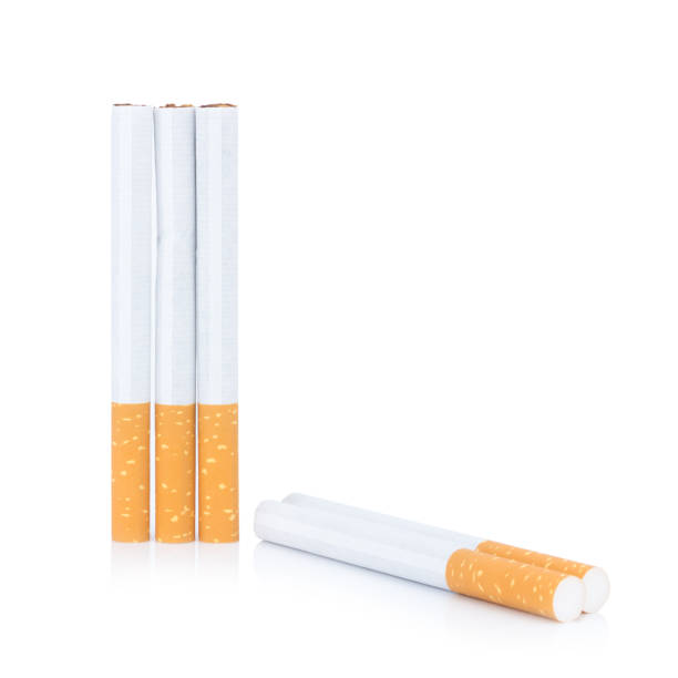 cigarette vertical and horizontal isolated on white background - cigarette smoking ashtray tobacco imagens e fotografias de stock