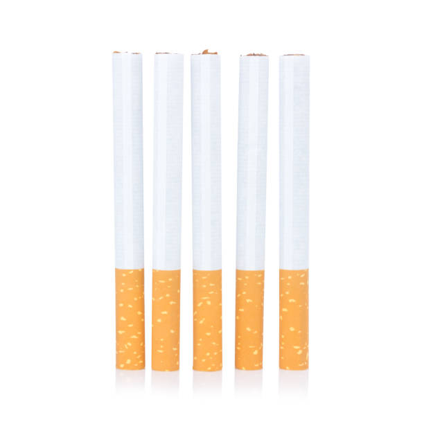 cigarette. vertical. five. isolated on white background - cigarette smoking ashtray tobacco imagens e fotografias de stock