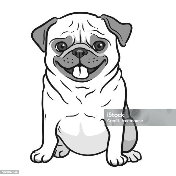 Ilustración de Retrato De Pug Perro Blanco Y Negro Dibujado A Mano Dibujos Animados Divertido Feliz Ilustración de Retrato De Pug Perro Blanco Y Negro Dibujado A Mano Dibujos Animados Divertido Feliz