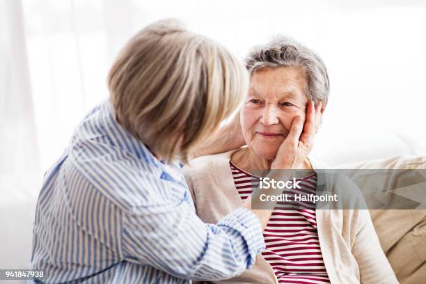 Senior Women At Home Stock Photo - Download Image Now - Adult Offspring, Senior Adult, Parent