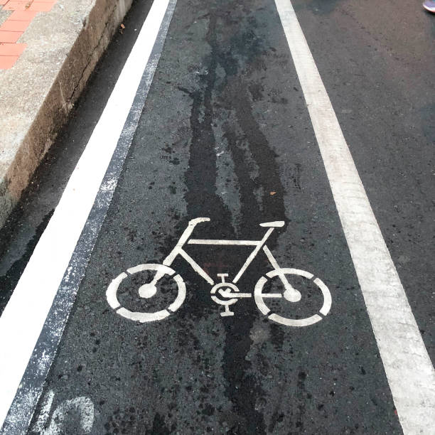 istock Bicycle lane or path and white bike symbol 941850538