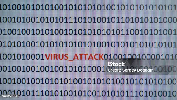 Computer Screen Shot With Binary Code And Warning Text Concept For ...