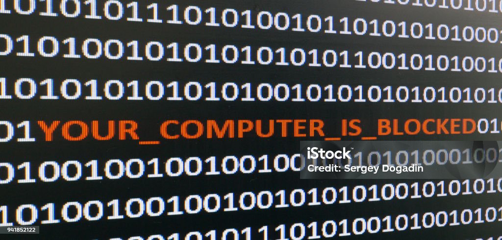 Computer Screen Shot With Binary Code And Warning Text Concept For ...