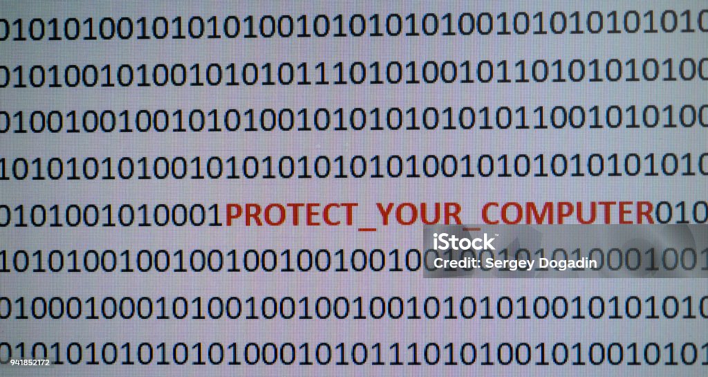 Computer Screen Shot With Binary Code And Warning Text Concept For ...