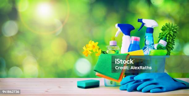 Cleaning Concept Housecleaning Hygiene Spring Chores Cleaning Supplies Stock Photo - Download Image Now