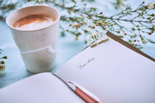 istock Diary and a cup of coffee on a turquoise napkin 941863690