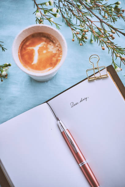istock Diary and a cup of coffee on a turquoise napkin 941863692