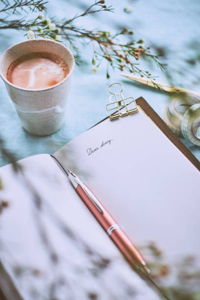 istock Diary and a cup of coffee on a turquoise napkin 941863708