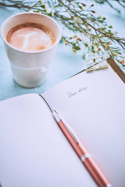 istock Diary and a cup of coffee on a turquoise napkin 941863720
