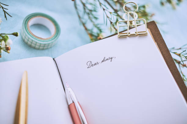 Diary and a cup of coffee on a turquoise napkin