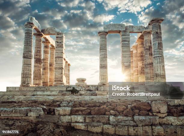 Poseidon Temple In Greece Stock Photo - Download Image Now - Greece, Greek Culture, Temple - Building