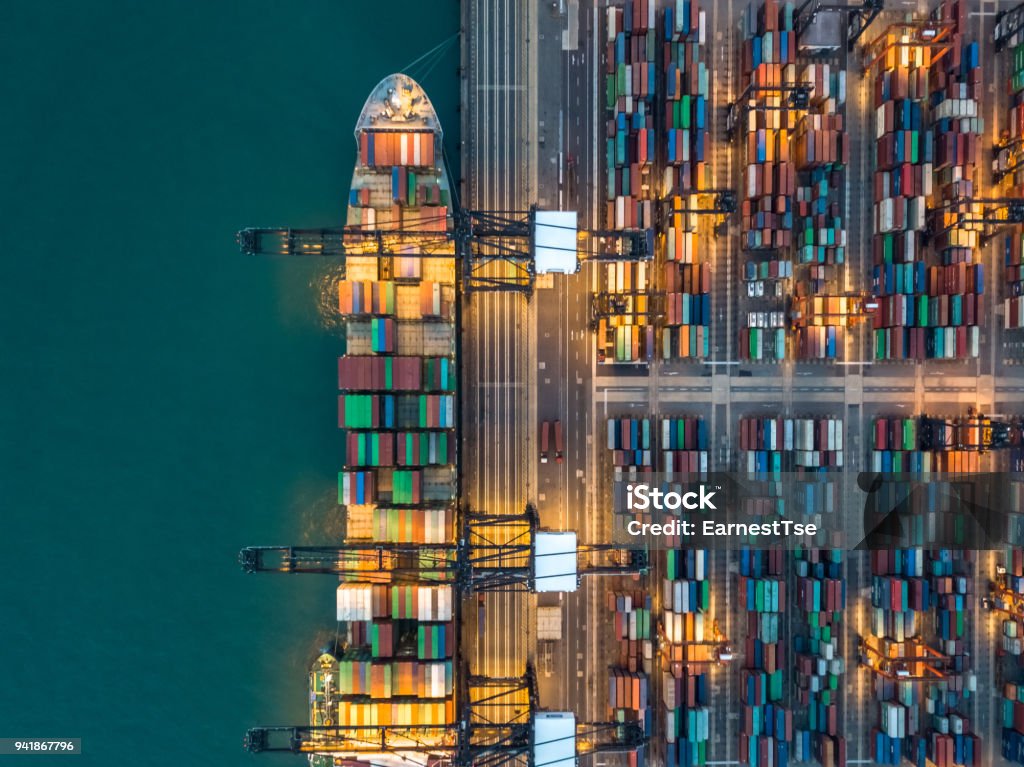 Kwai Tsing Container Terminals from drone view Commercial Dock Stock Photo