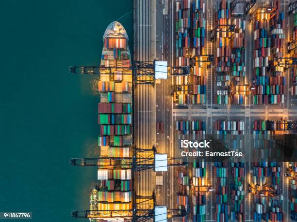 Kwai Tsing Container Terminals From Drone View Stock Photo - Download Image Now - Commercial Dock, Harbor, Hong Kong
